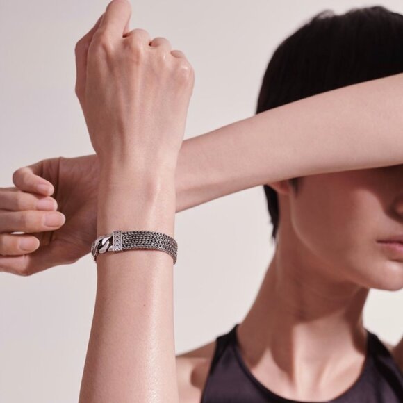 John Hardy Icon Link 12 mm Flat Chain Bracelet Push Clasp Sterling Silver NWT - Picture 8 of 12